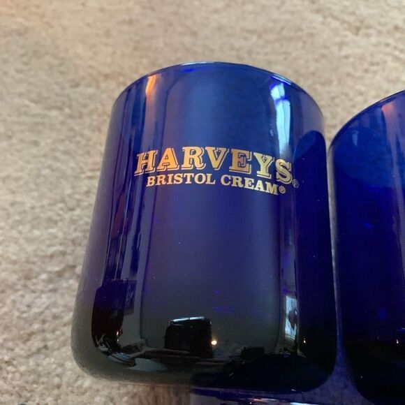 3 Harvey’s Bristol Creme Blue Glass Tumblers - Picture 2 of 8
